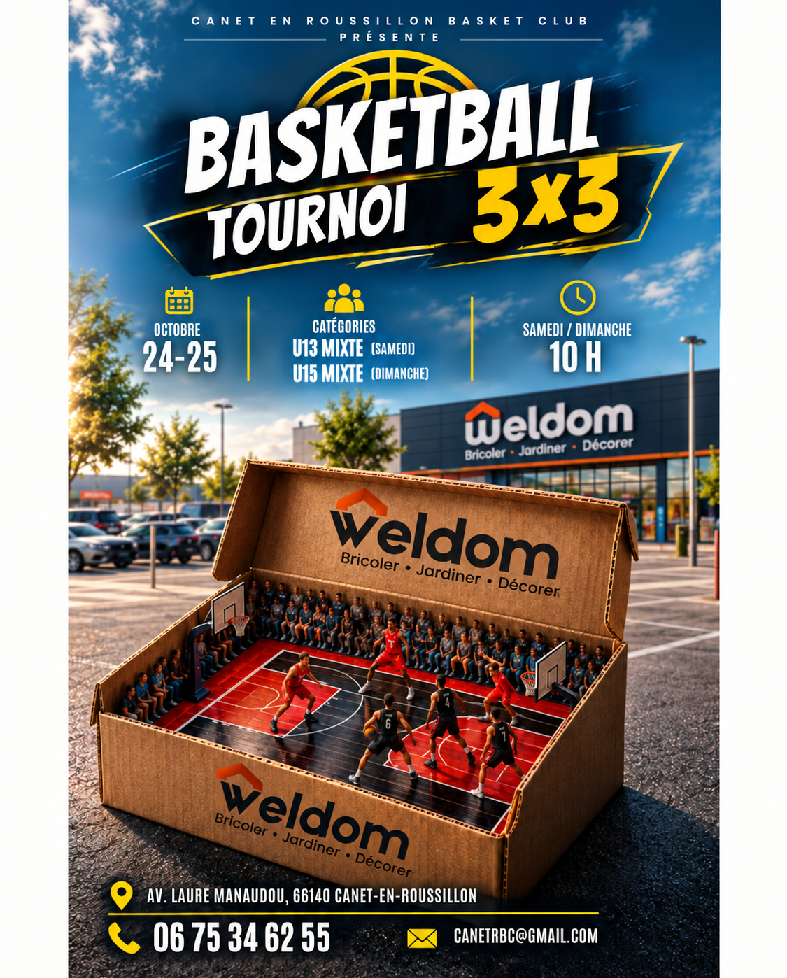 🏀 Tournoi de basket 3×3 chez Weldom – 24 et 25 octobre 2026 !
